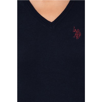 Kadın Lacivert  V - Yaka Basic Kazak