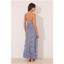 Vestido largo tirantes print azul flores