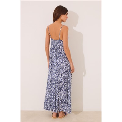 Vestido largo tirantes print azul flores