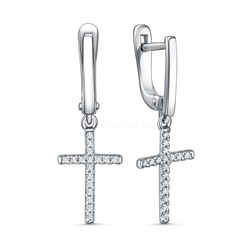 Серьги из серебра с фианитами родированные - Кресты 925 пробы С-4782-Р