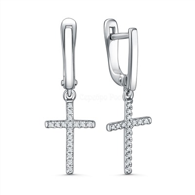 Серьги из серебра с фианитами родированные - Кресты 925 пробы С-4782-Р
