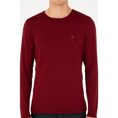 Erkek Slim Fit Bisiklet Yaka Bordo Basic Kazak