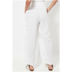 Pantalón recto cargo cintura alta de lino - Blanco