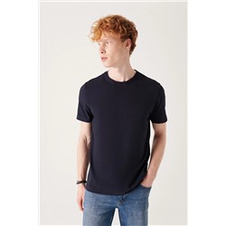 Avva Erkek Lacivert %100 Pamuk Nefes Alan Bisiklet Yaka Slim Fit T-shirt E001000