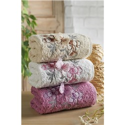 EvanoraAdelina Butterfly Fluffy Nakışlı Çeyizlik Pamuklu 3 Adet 30 X 50 El Yüz Mutfak Havlusu Çeyiz Seti