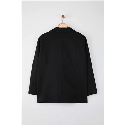 Siyah Oversize/Bol Kesim Astarlı Düğmeli Dokuma Büyük Beden Blazer Ceket TBBAW26AG00006