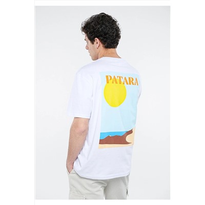 Mavi Sırt Patara Baskılı Beyaz Tişört Loose Fit / Bol Rahat Kesim 0611553-620