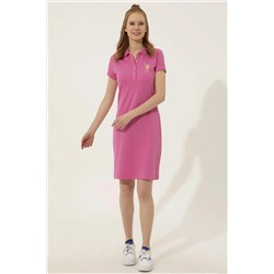 Kadın Pembe Polo Yaka Örme Elbise