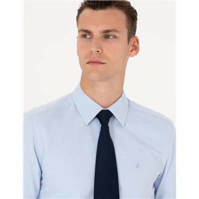 Açık Mavi Slim Fit Uzun Kollu Basic Gömlek