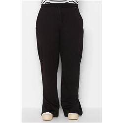 Siyah Straight Fit İnce Yırtmaçlı Örme Büyük Beden Eşofman Altı TBBSS23AJ00003