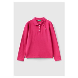 United Colors of Benetton Kız Çocuk Fuşya Logo İşlemeli Polo T-Shirt 223A3WG9C300X