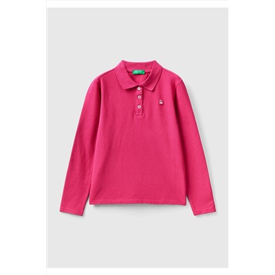 United Colors of Benetton Kız Çocuk Fuşya Logo İşlemeli Polo T-Shirt 223A3WG9C300X