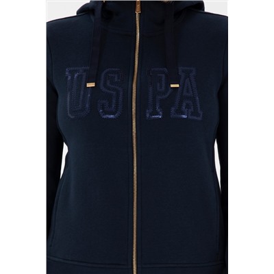 Kadın Lacivert Kapüşonlu Fermuarlı Sweatshirt
