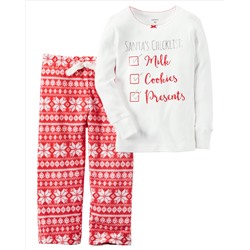 2-Piece Cotton & Fleece Christmas PJs
