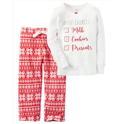 2-Piece Cotton & Fleece Christmas PJs