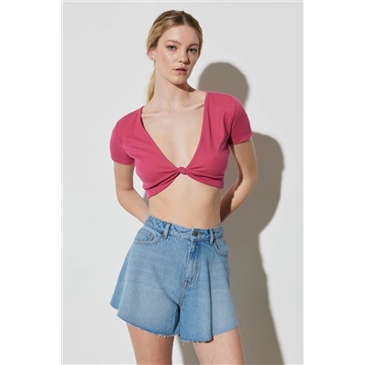 Wrangler Regular Fit Normal Kesim V Yaka Pembe Crop Bluz W231681