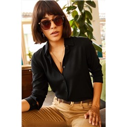 Olalook, Kadın Siyah Dokuma Viskon Regular Fit Gömlek GML-19000697