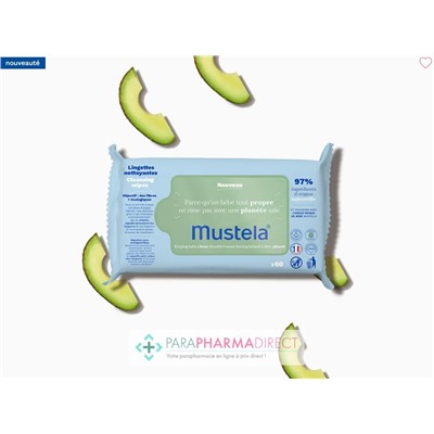 Mustela Lingettes Fibres Végétales à l'Avocat BIO x60