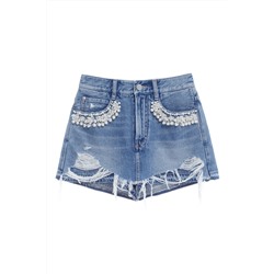 Falda pantalón de vaquero de tiro alto Azul claro