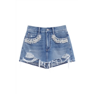 Falda pantalón de vaquero de tiro alto Azul claro