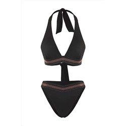 TRENDYOLMİLLA Siyah Üçgen Yüksek Bel Regular Bikini Takımı TBESS25BT00172