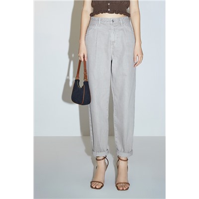 Vaquero mom fit de tiro alto Gris