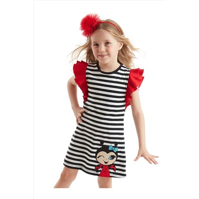 Denokids, Uğurlu Kız Çocuk Çizgili Fırfırlı Yazlık Elbise