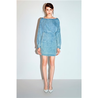 Vestido vaquero efecto doble prenda Azul claro