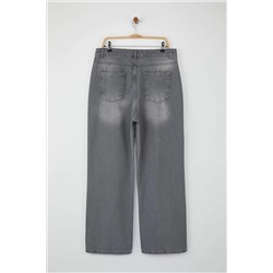 Gri Yüksek Bel Geniş Paça Büyük Beden Wide Leg Jeans TBBSS24CJ00050