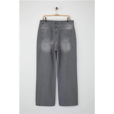 Gri Yüksek Bel Geniş Paça Büyük Beden Wide Leg Jeans TBBSS24CJ00050