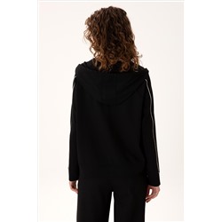 Kadın Siyah Kapüşonlu Fermuarlı Sweatshirt