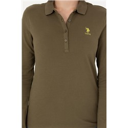 Kadın Haki Polo Yaka Basic Sweatshirt