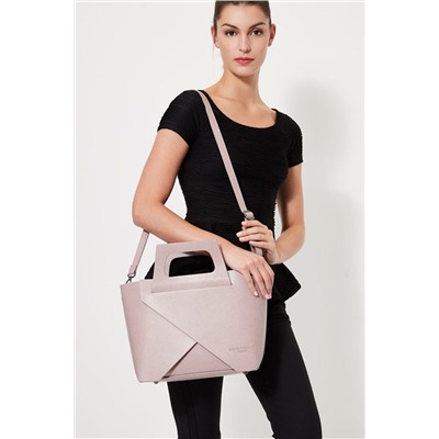 Bolso y neceser de piel granulada Rita Rosa pastel