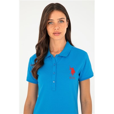 Kadın Saks Polo Yaka Mini Boy Örme Elbise