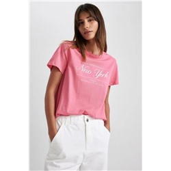 Defacto Regular Fit Bisiklet Yaka Slogan Baskılı Kısa Kollu Tişört Z8372AZ23SM