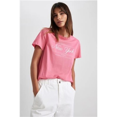 Defacto Regular Fit Bisiklet Yaka Slogan Baskılı Kısa Kollu Tişört Z8372AZ23SM