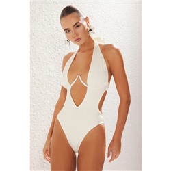 Trendyolmilla Ekru Balkonet Ters V Balenli High Leg Brazilian Mayokini TBESS23MA00008