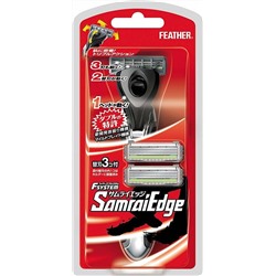 Бритвенный станок FEATHER F-system Samurai Edge с тройным лезвием 1 шт + две запасные кассеты