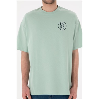 Erkek Oversize Fit Bisiklet Yaka Su Yeşili Tişört