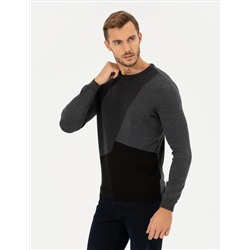 Gri Melanj Slim Fit Bisiklet Yaka Triko Kazak