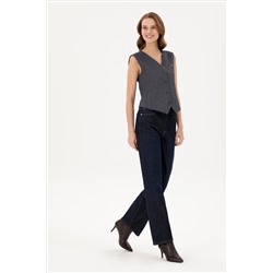 Kadın Koyu Mavi Flare High Waist Fit Jean Pantolon