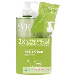 SVR SEBIACLEAR GEL MOUSSANT - Nettoyant sans Savon, Purifiant, Désincrustant 400ml + ECO RECHARGE 400ml