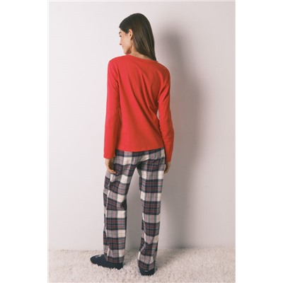 Pijama largo 100% algodón estampado cuadros "Hogwarts"