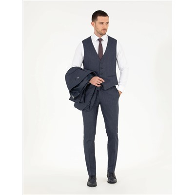 Lacivert Yelekli Slim Fit Takım Elbise