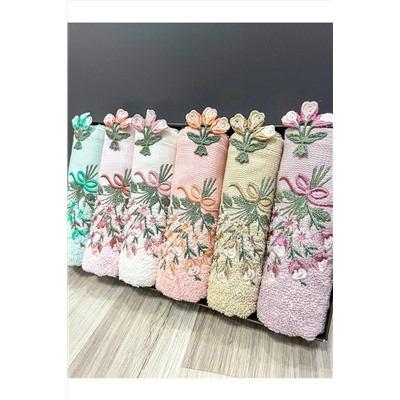 AYHANHOME 6'lı Küpeli Çiçek İşleme Renkli Çeyizlik 30x50 Mutfak Havlu Seti Küpeli*Buket