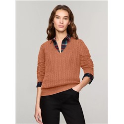 Cable Knit Wool-Blend V-Neck Sweater