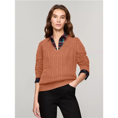 Cable Knit Wool-Blend V-Neck Sweater