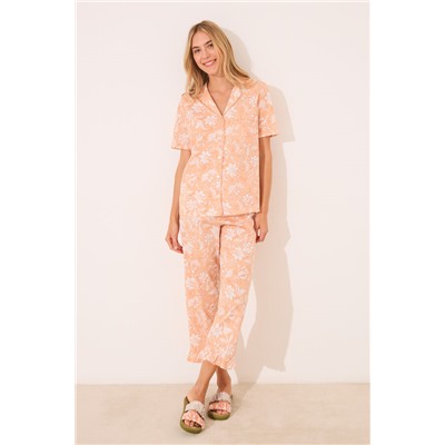 Pijama camisero Capri naranja algodón