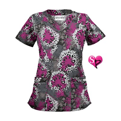 UA Splash of Flowers Black Print Scrub Top