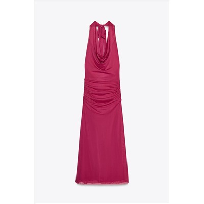 DRAPED TULLE HALTERNECK DRESS